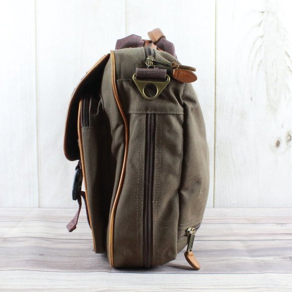 LL Bean Green Leather Brown Trim Embroidered "JGP" Messenger Bag Work - Picture 2 of 11